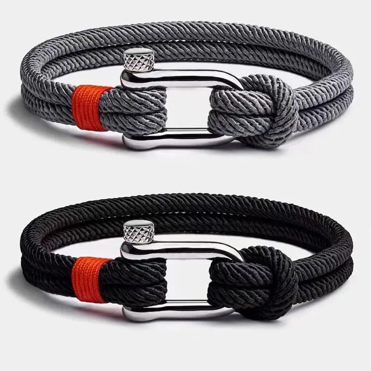 New Fashion Stainless Steel U Buckle Boat Anchor Bracelet Hand Woven Beach Surf Bracelet For Men Women Jewelry Gifts