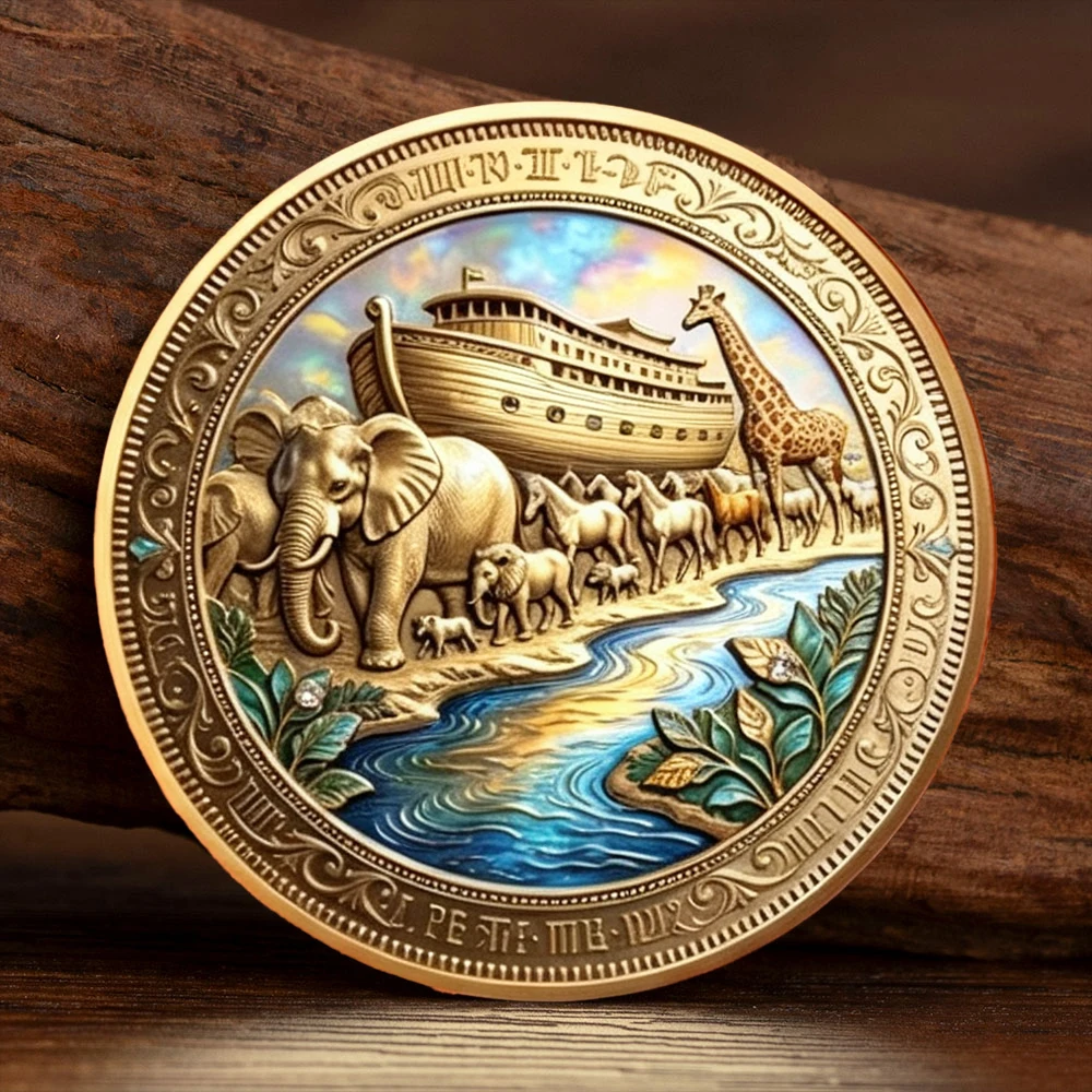 Noah's Ark Covenant of Hope Commemorative Coin 2D Colorful Relief Metal Challenge Coin Bible Story Collection Souvenir Gift