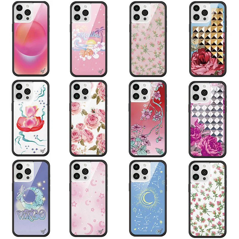 Luxury Wildflower 3D Moon Sand Diamond Flower WF Metal Label Case For iPhone 13 12 14 15 16 Pro Max WF Cartoon Swan Phone Case