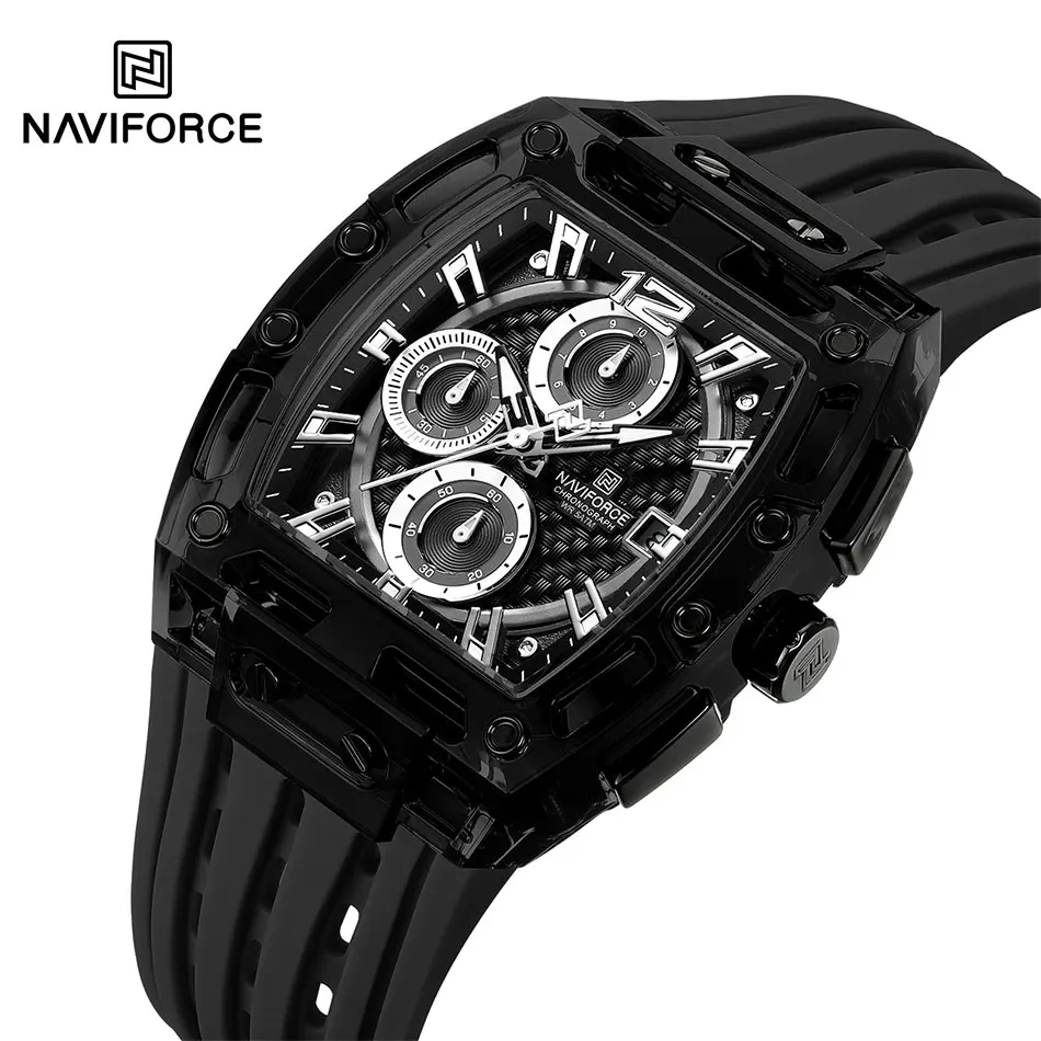 NAVIFORCE Sports Rectangular Watches Large Dial Casual Luminous Quartz Watch Silicone Bands Military Wristwatches with Auto Date