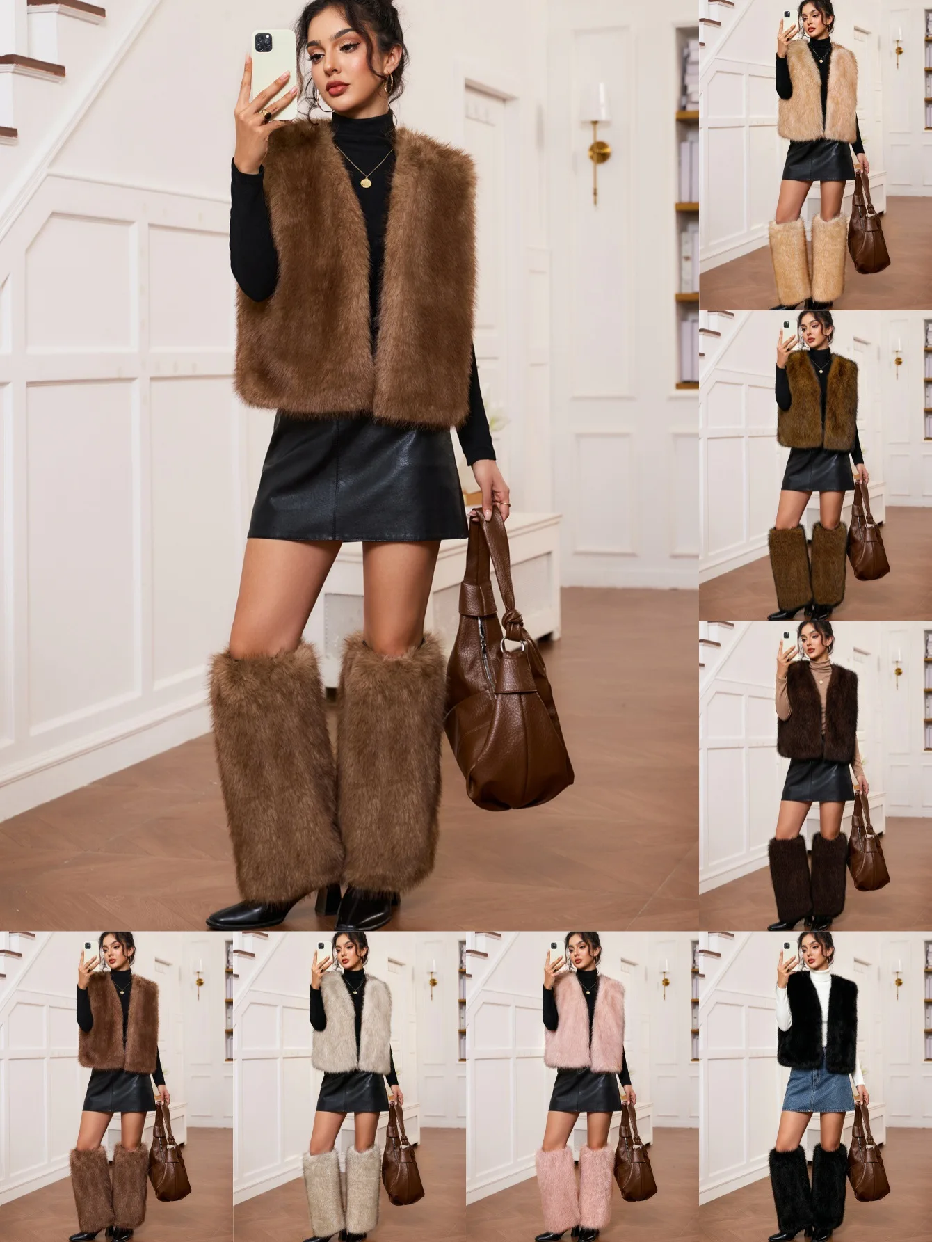 Women's Winter Artificial Fur Vest Plush Leg Cover Eco-Protective Imitation Fur Fashionable Warm Leg Warmers Vest