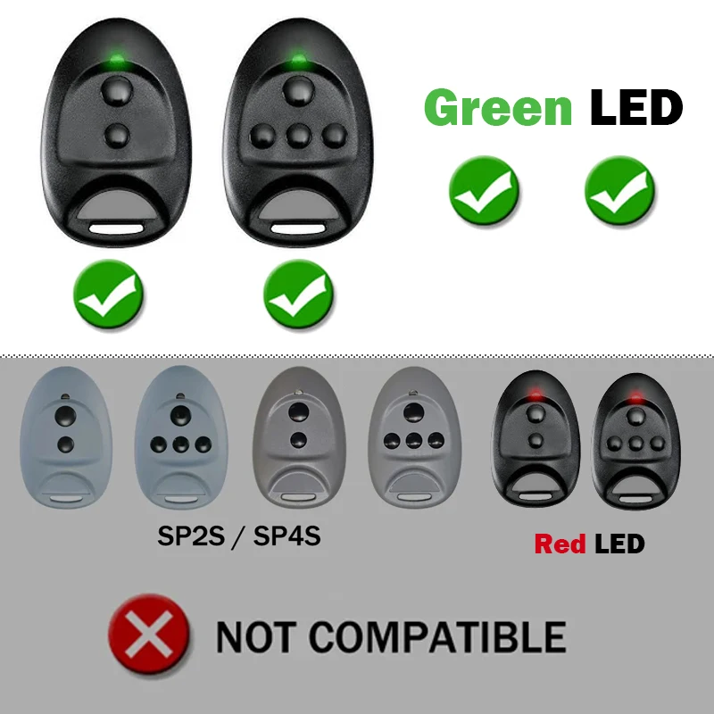 SPACE SP2 SP4 Garage Door Remote Control 433MHz Rolling Code Gate Remote Control Green LED Light Handheld Transmitter
