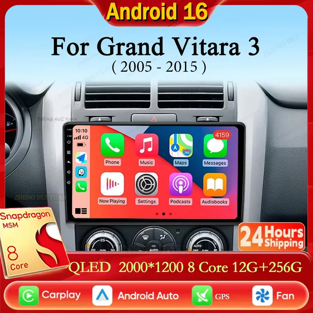 Für Suzuki Grand Vitara 3 2005-2015 Android 16 2K QLED CarPlay Auto Autoradio Multimedia-Videoplayer GPS-Stereo-Headunit 4G