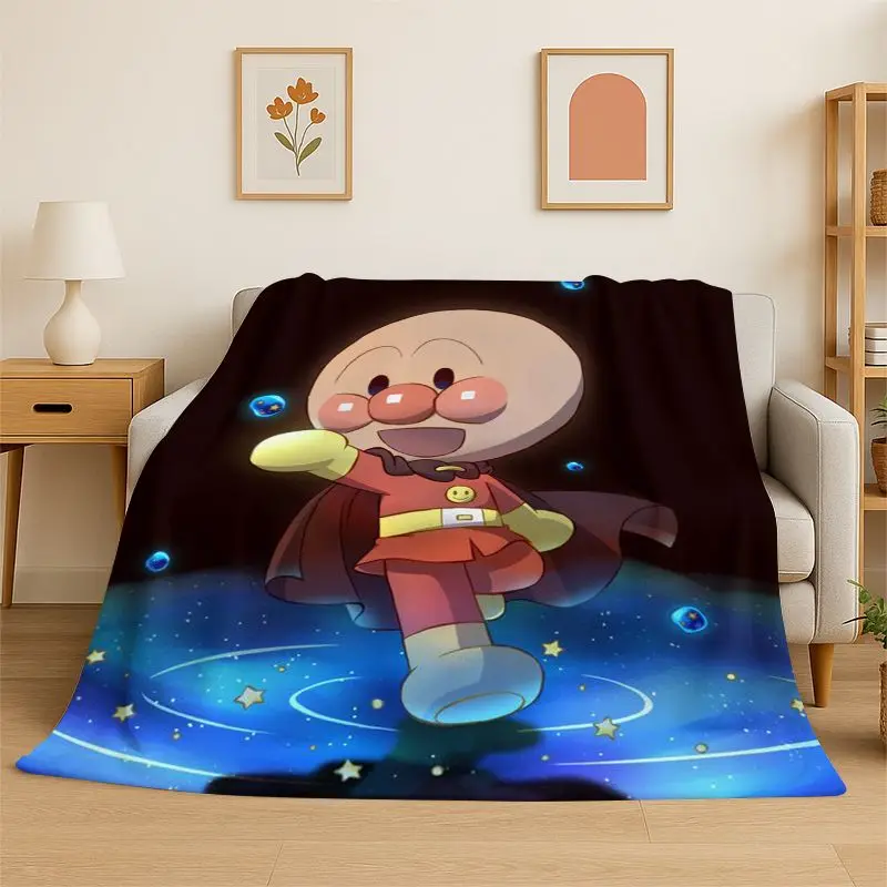 Retro Brave Anpanman Cartoon Flannel Blanket Soft Warm Throw Blanket for Bedroom Living Room Bed Travel office Picnic Fest Gift