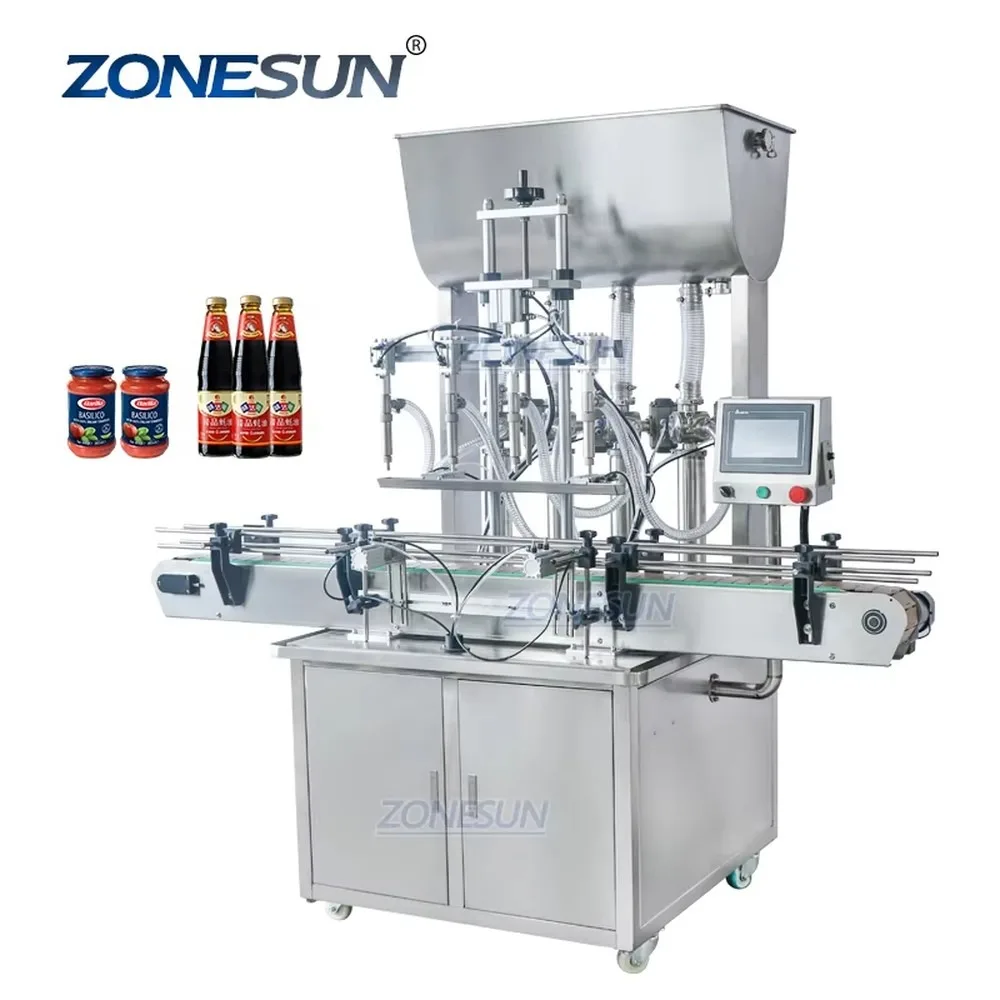 Automatic 4 Heads Liquid Paste Bottle Filling Machine Line for Honey Juice Soap Detergent High Efficiency Stable