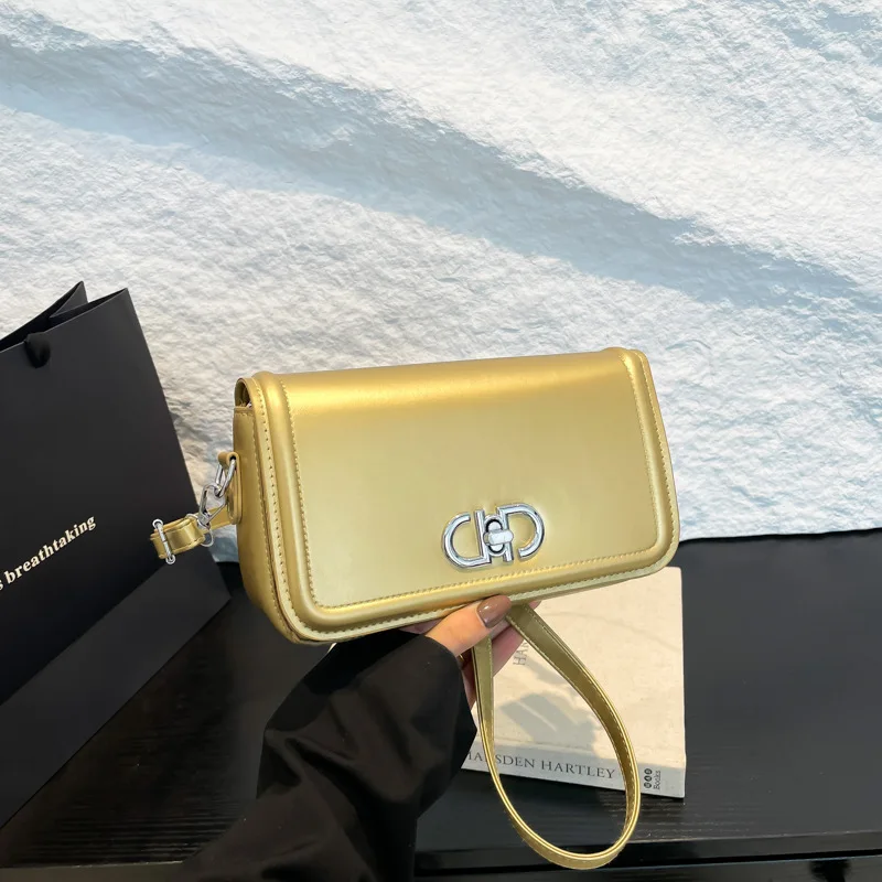 

Fashion Women's Underarm Small Gold Square Tote Bag New High Quality Solid Color Female Shoulder Crossbody Bag Pu Leather Silver