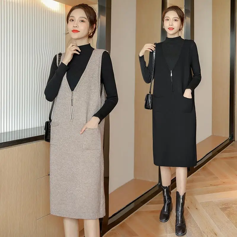 Women's V-neck Knitted Vest  Sweater Loose Medium Length  Tank Top  Pullover Spring and Autumn X297