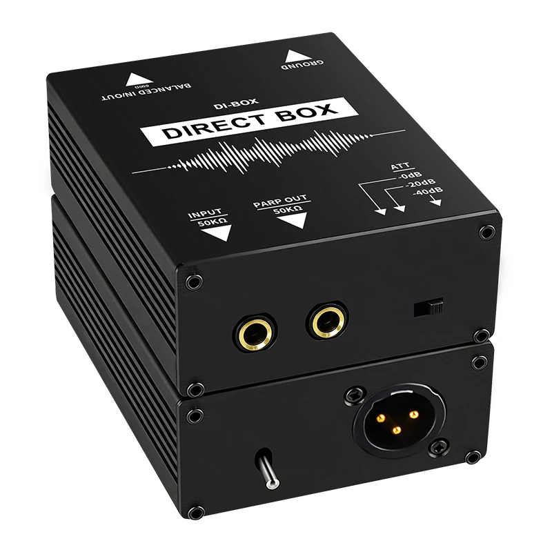 Direct Injection Passive Box 1-Channel for Balanced/Unbalanced Signal Conversion with XLR & TRS Output Ports