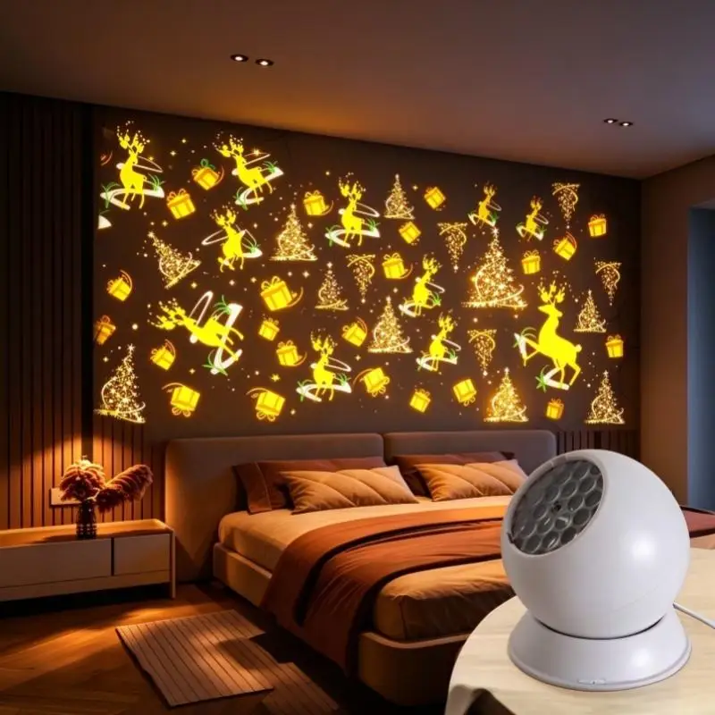 Christmas Projector Light Rotating Reindeer Tree Gift Pattern LED Projection Lamp Home Xmas Decor