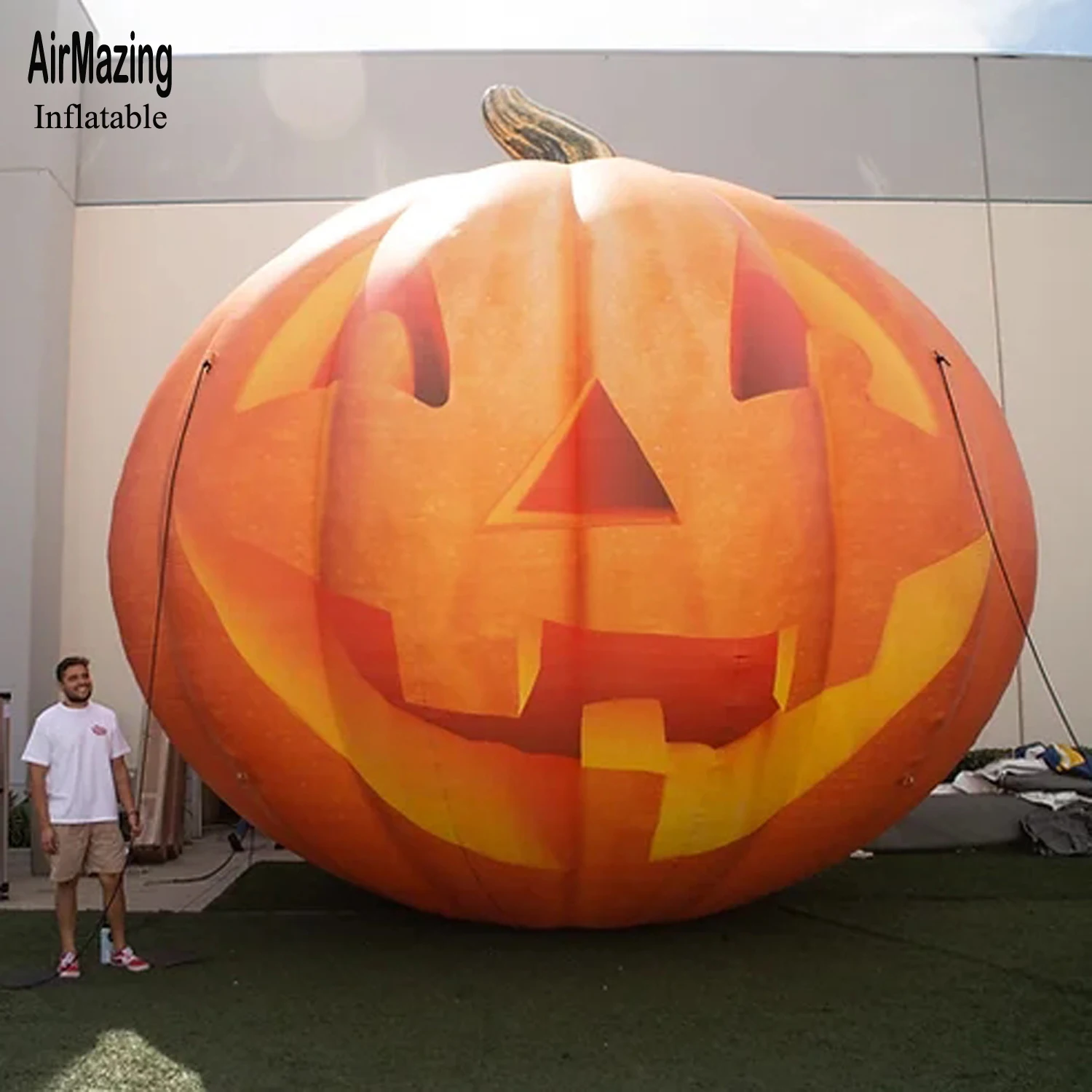 Calabaza inflable LED gigante semiimpresa para Halloween, modelo de monstruo de calabaza con ojos animados, boca, vacaciones, promoción al aire libre