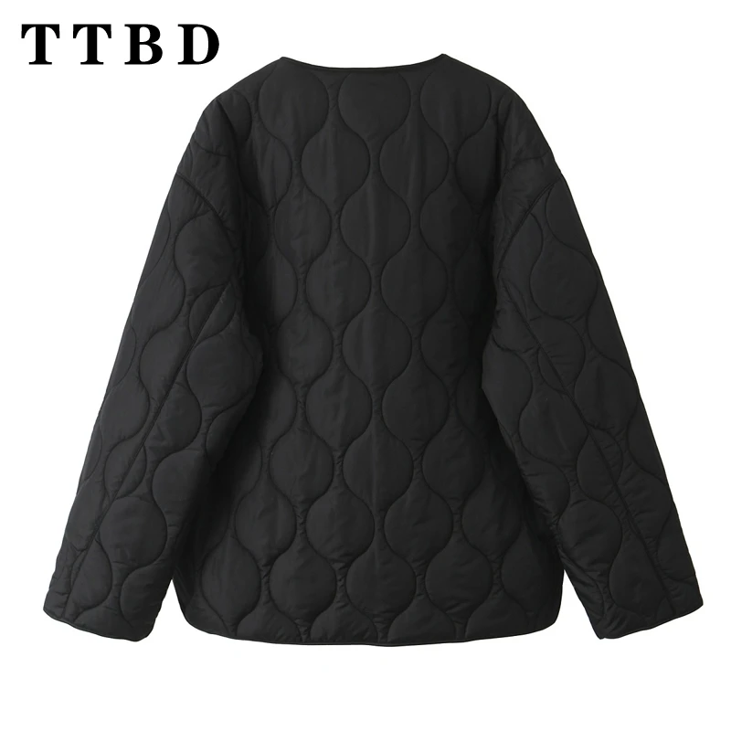 TTBD 2024 Winter New Fashion Casual Warm Women’s Cotton Padded Loose Jacket Short Coat Outerwear with Vintage Buckle and Large P