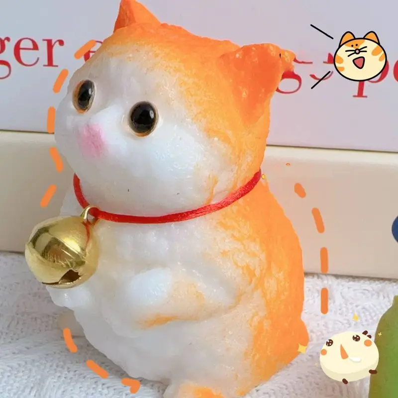 Mini Kawaii Chubby Cat Bell แมวสีส้มความเครียดบรรเทาบีบของเล่นแมว Squish TPR ผ่อนคลายของเล่นหยิกและ Decompressing ของเล่น