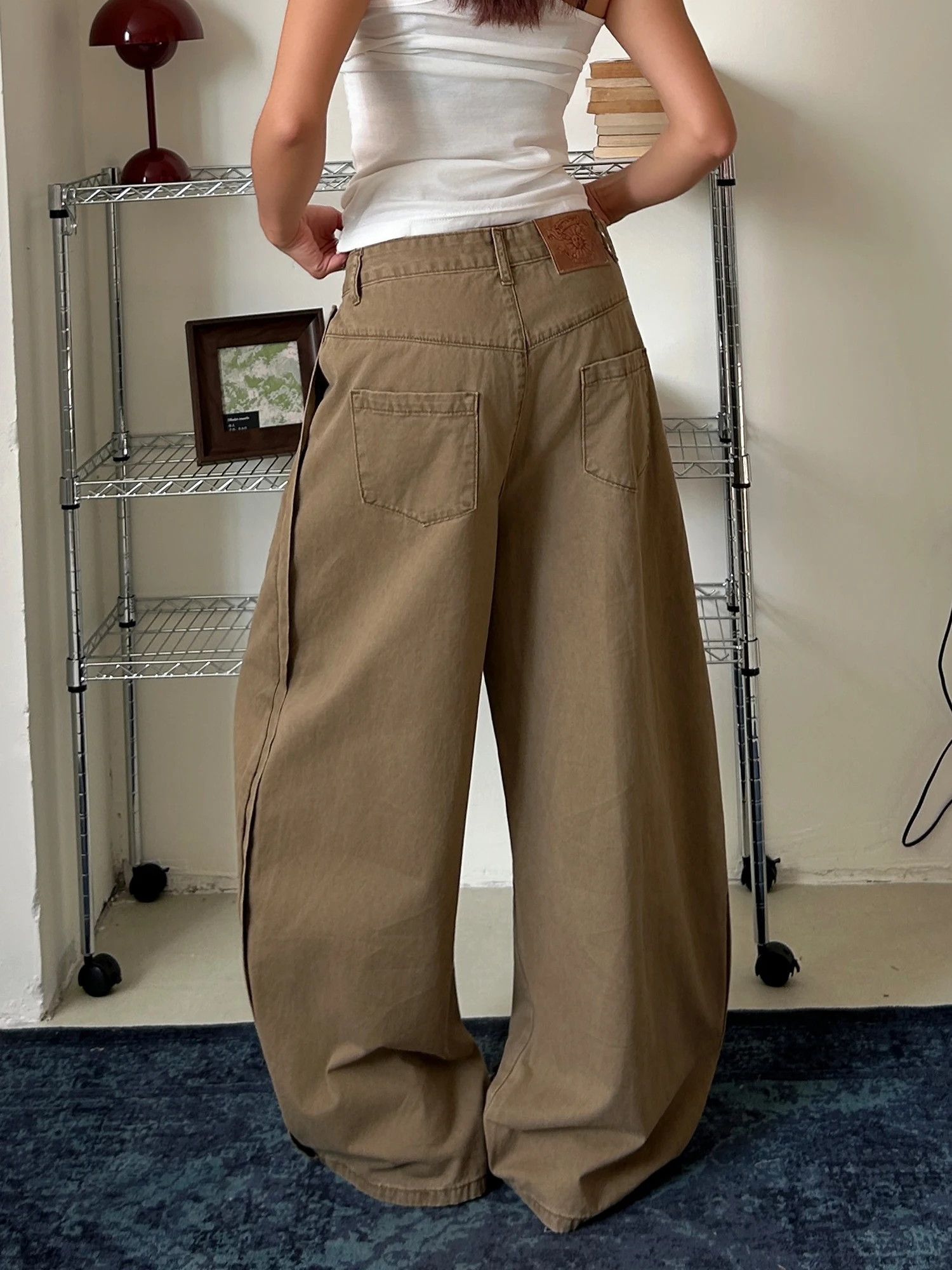 American Retro Street Workwear Jeans Embroidered Wide Leg Knife Casual Long Pants Loose Fit l Waist Cotton Zipper