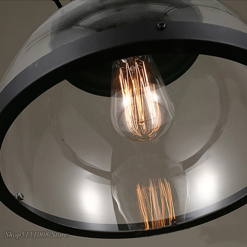 Vintage Iron LED Pendant Lights Loft Industrial Kitchen Hanging Lamp For Dining Room Decor Home Light Fixtures Glass Lampshade