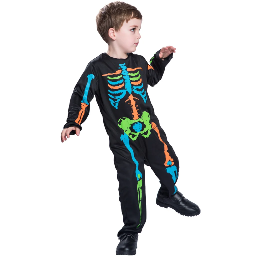 Halloween Cosplay Kostüm für Jungen Skelett 3D Digitaldruck Karneval Overall lustige Schädel Bodys Stram pler Kind Phantasie Outfit