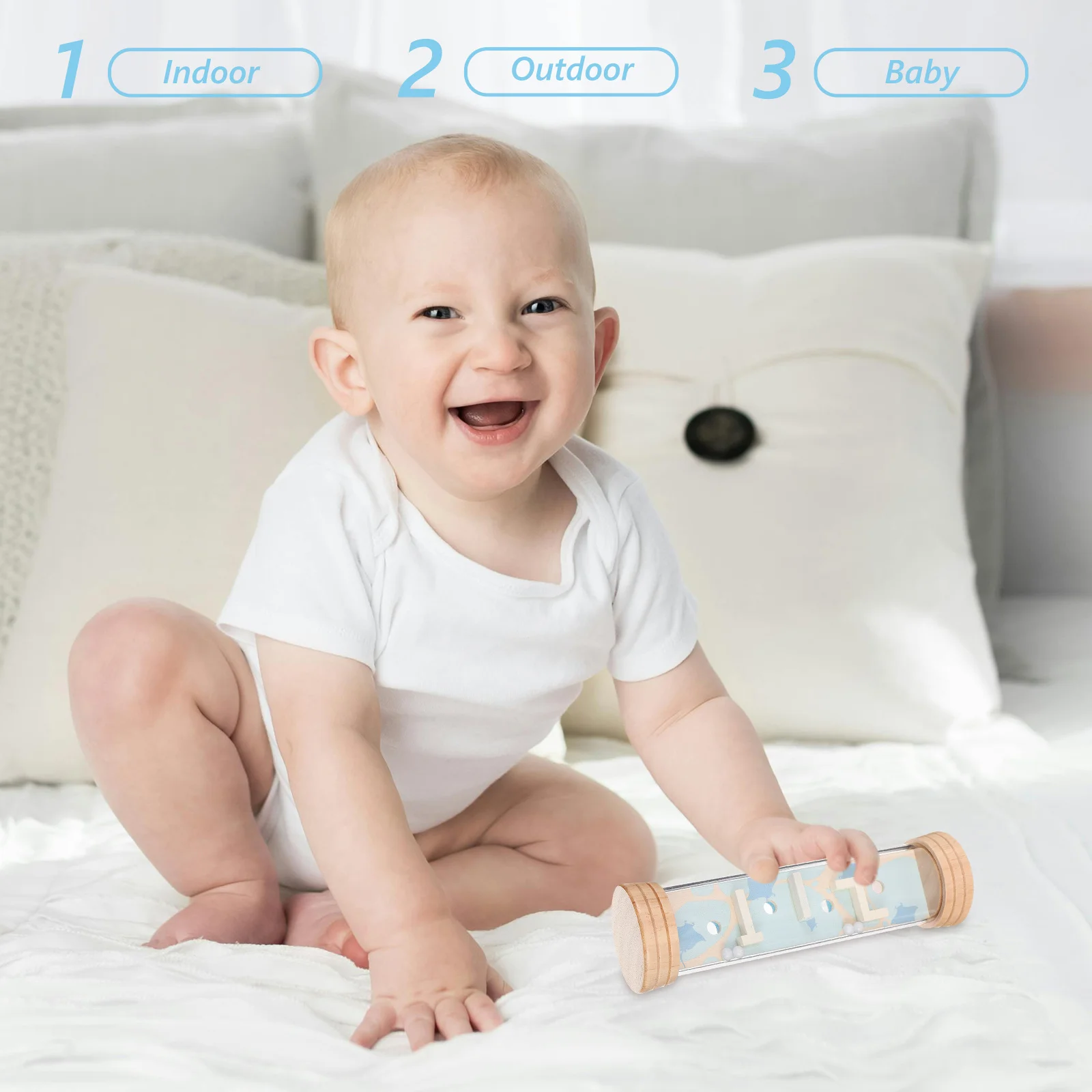 Palo de lluvia infantil, instrumentos musicales para niños, juguete para niños pequeños, palo de lluvia para bebés para la estimulación cognitiva sensorial