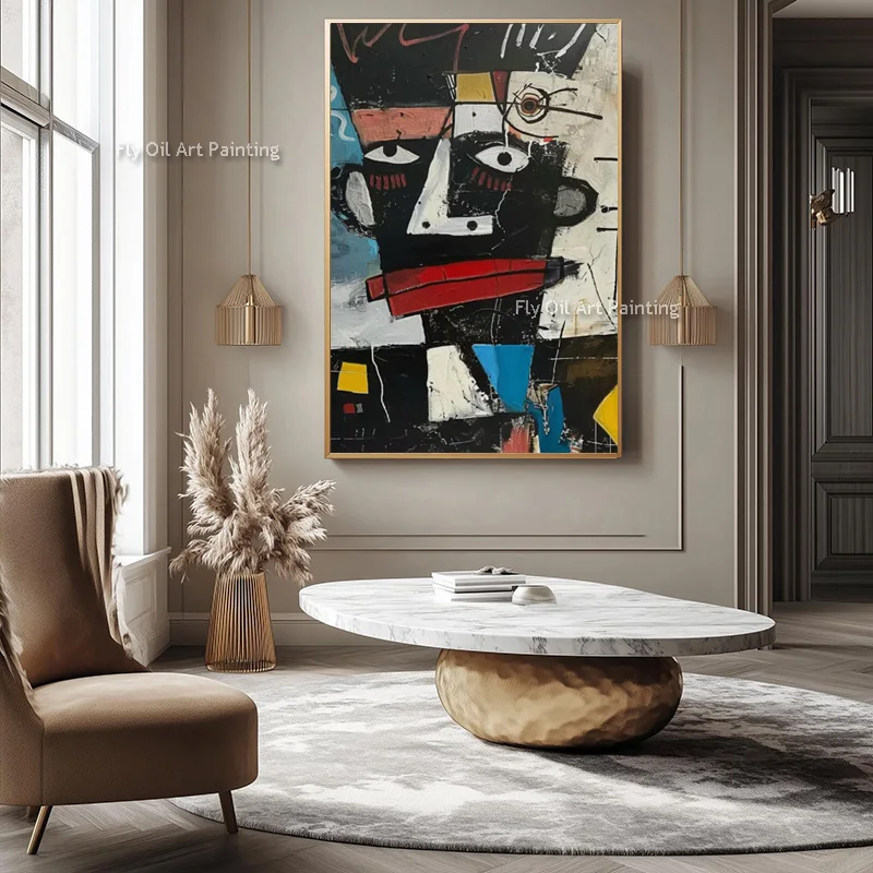 Large Abstract Black Beige Men Portrait Canvas Artwork New Popular Design Hand Painted Green Yellow People Oil Painting Decor Fo