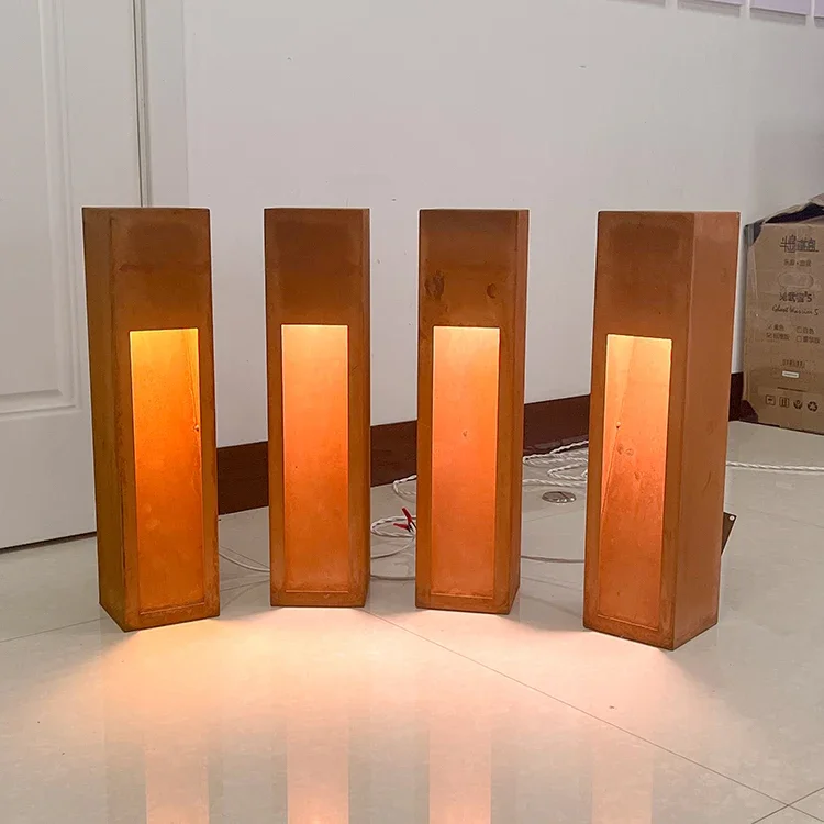 Custom Garden Decorative Light Box Corten Steel Light Box Sculpture Garden Landscape Light Box