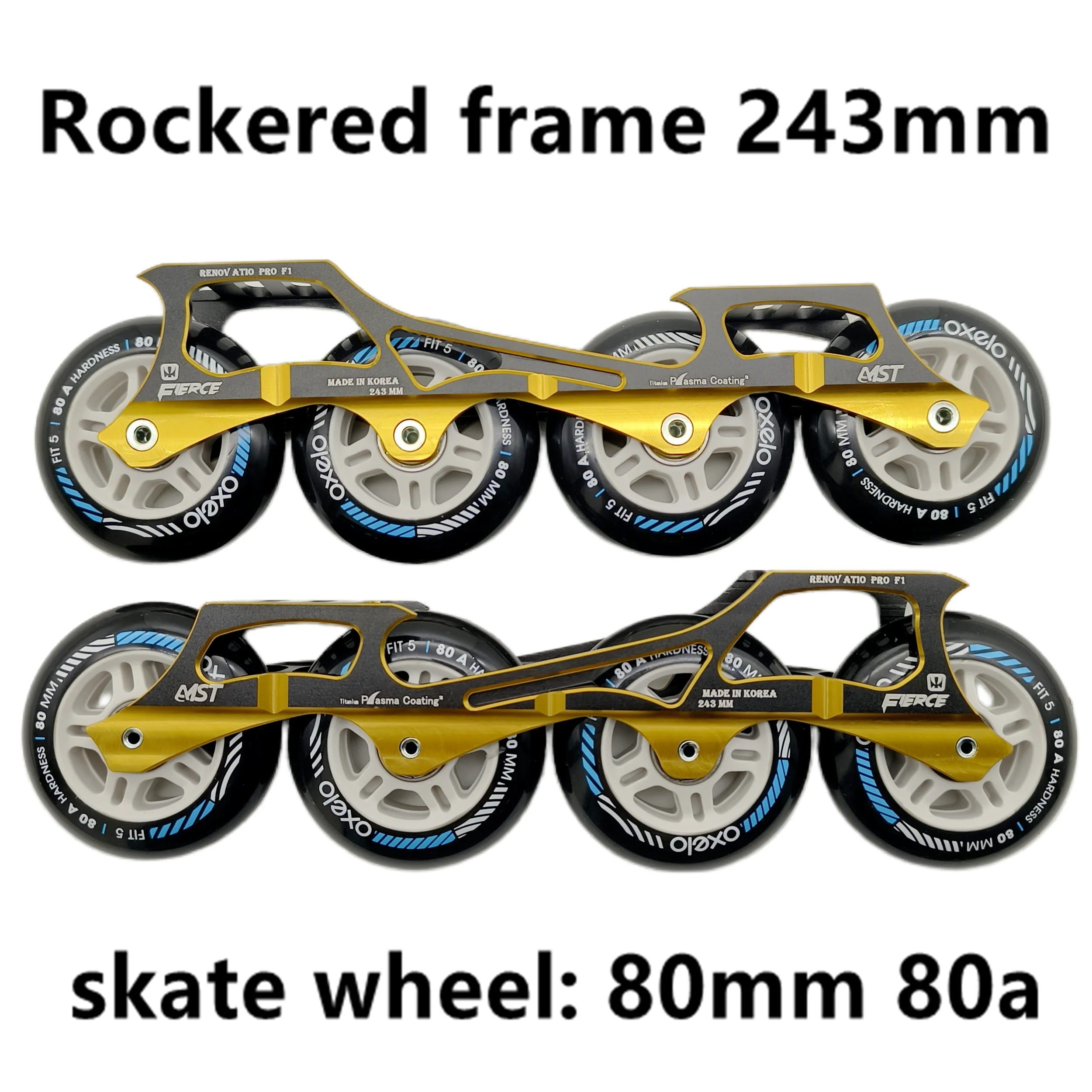 Rockered frame 243 mm 4x80 mm inline skate pu wiel 80 mm 80a