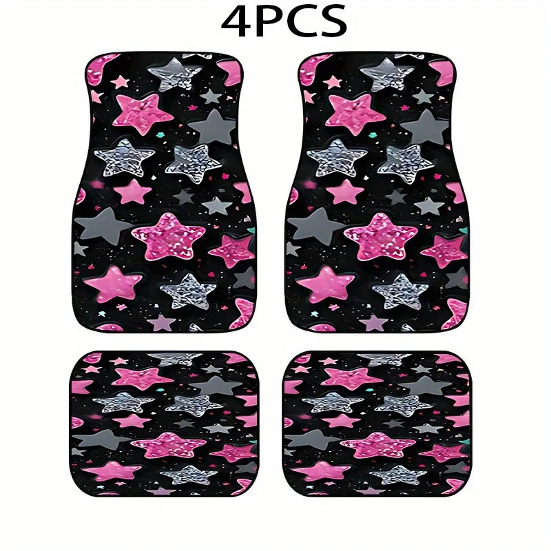 This Set Of Four Car Floor Mats Showcases A Sparkling Pink And Gray Star Design, Ensuring Your Vehicle Remains Both Tidy And Fas