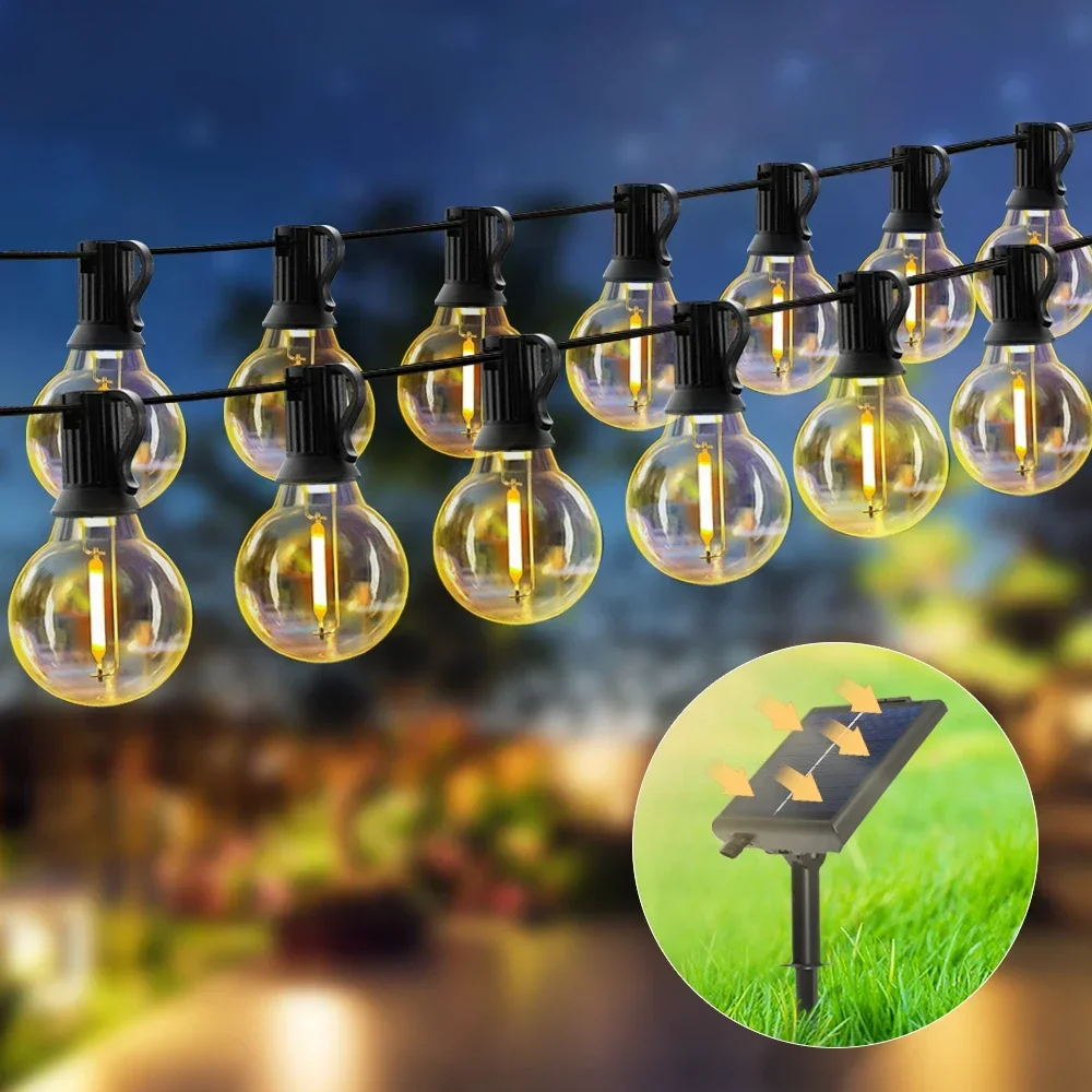 Solar String Lights Outdoor Waterproof G40 10M 20Bulb Globe Outdoor Solar Lights With Remote For Outside Patio Backyard Garden