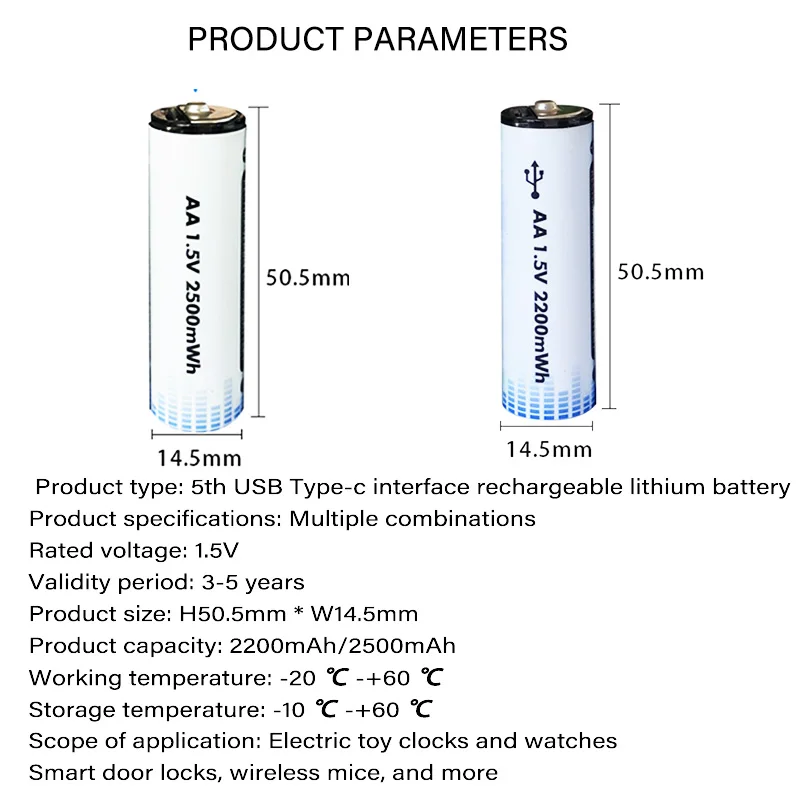 AA USB Rechargeable Lithium Ion Battery 1.5V AA 2500mah/Lithium Ion Battery Toy Watch MP3 Player Thermometer Keyboard