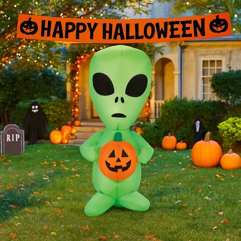 4FT Inflatable Toys Halloween Alien with Pumpkin Decorations LED Lighted Home Decoration  Inflatable Yard Decorations