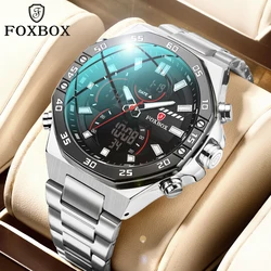 LIGE Watches for Men Foxbox Brand Dual Display Digital Male Watch Quartz Dual Display Digital Male Steel Band Waterproof Clock