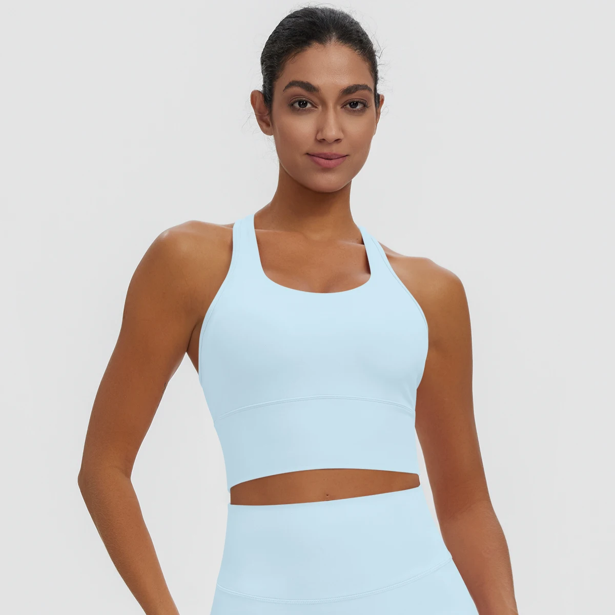 Rooftrellen Damen Einfarbige Yoga-Weste mit Raffung, schönem Rücken, I-förmigem Design, Yoga-Top mit Brustpolster, stoßfestes Workout-Top – Detail 16