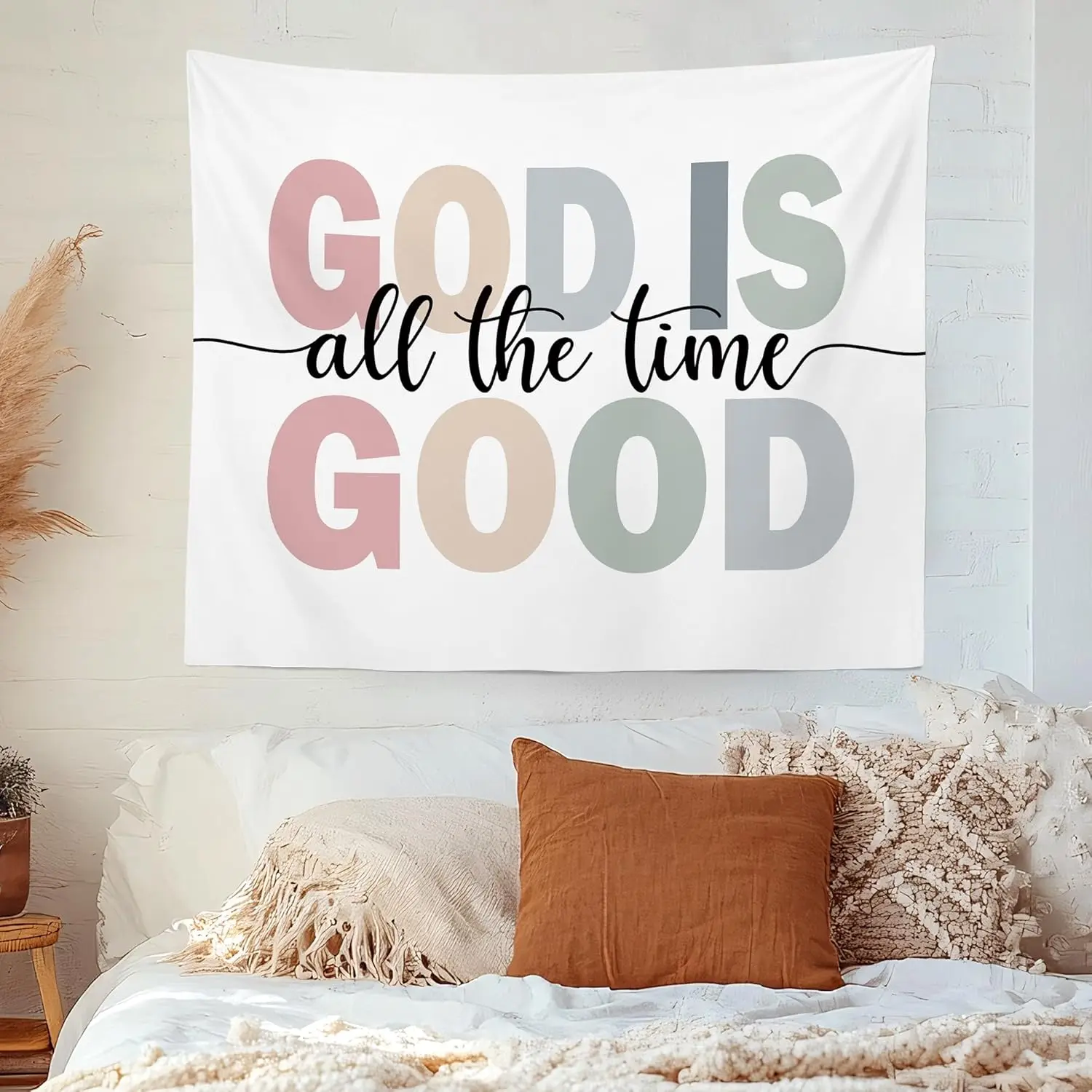 Christian Boho Wall Tapestry Hanging for Bedroom, Bible Verse God Is Good All The Time Tapestry, Abstract Colorful Religious