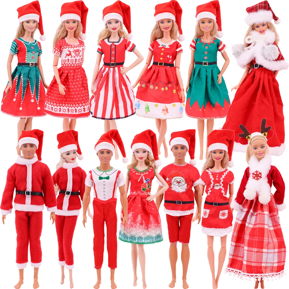 Doll Christms Clothes Red Christms Doll Clothes Dress+Christmas Hat For Ken BJD&Barbiees Doll Clothing Accessories Girl\'s Toys