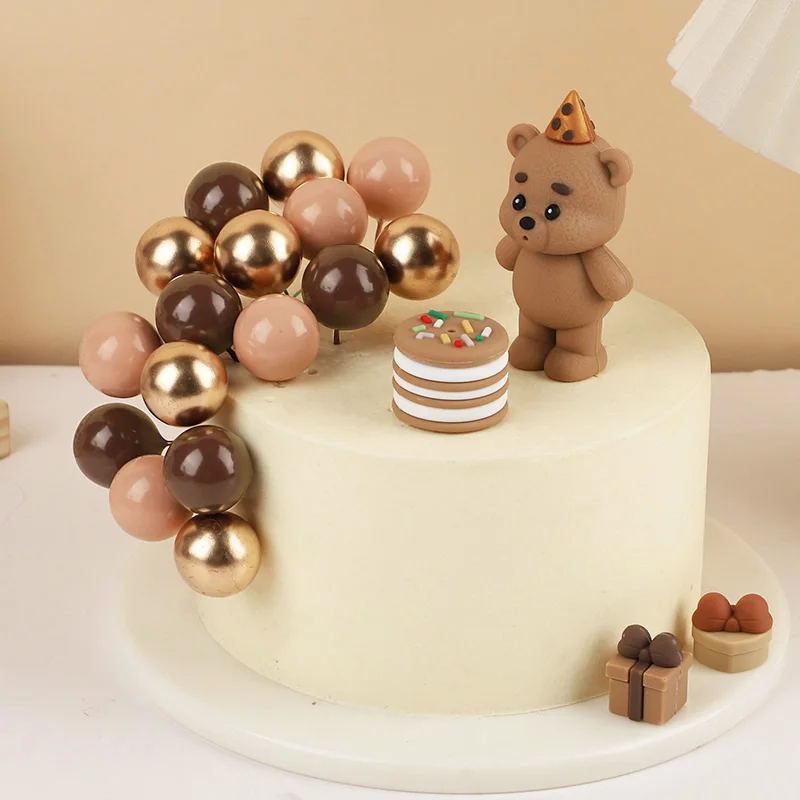 Cartoon Bear Beige Brown Balls Cake Topper Boho Bears Cake Cake Decor Baby Shower Birthday Party Cake Decoration