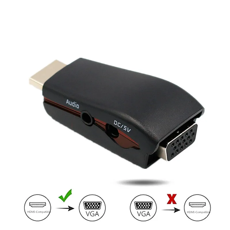 HDMI-compatible Male to VGA Converter Adapter with Audio Cable Support 1080P for HDTV XBOX PS3 PS4 Laptop TV Box PC Projector