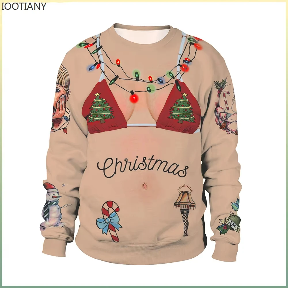 IOOTIANY 2024 Christmas Quirky Digital Printed Pullover Long Sleeve O-Neck Christmas Couple Sweatshirt Casual Loose Hoodie Top