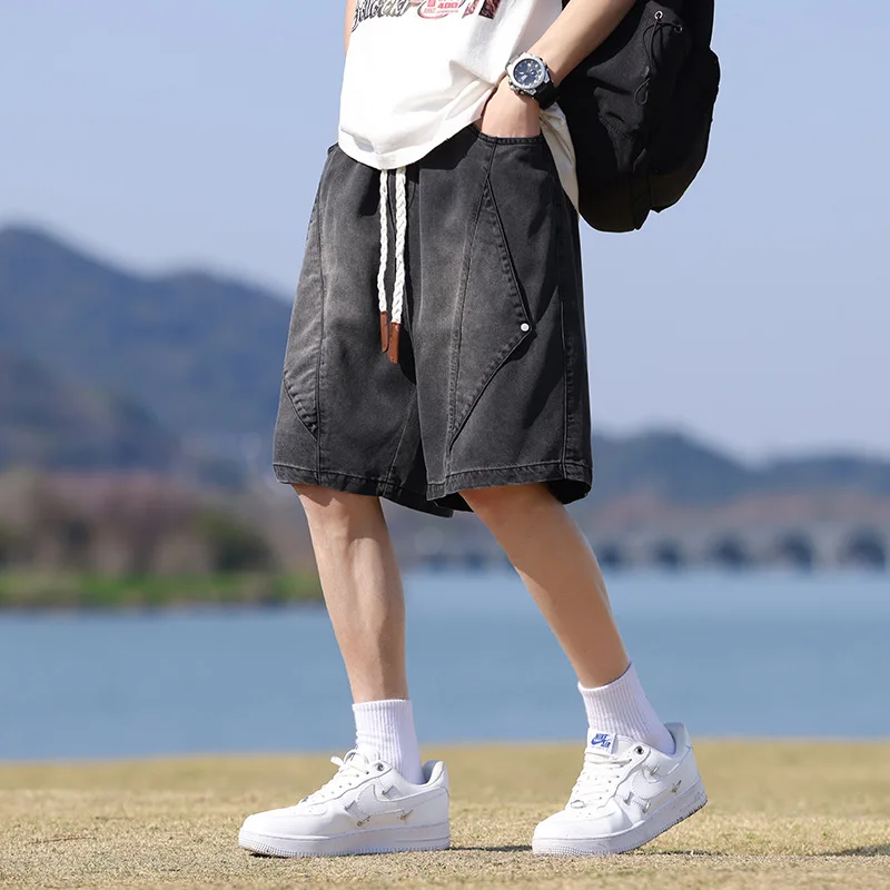 Men's Summer Loose Casual Cargo Shorts Vintage American Washed Denim Five-point Pants Oversized Streetwear Workwear Shorts