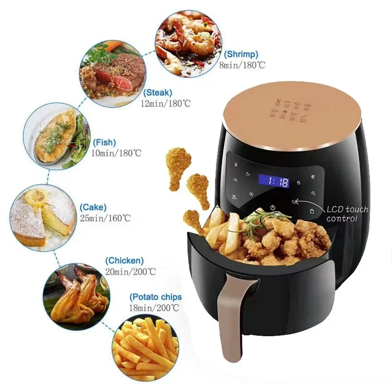 6L Multifunctional Air Fryer Oven Electric Pizza Silver Bar Top Air Fryer