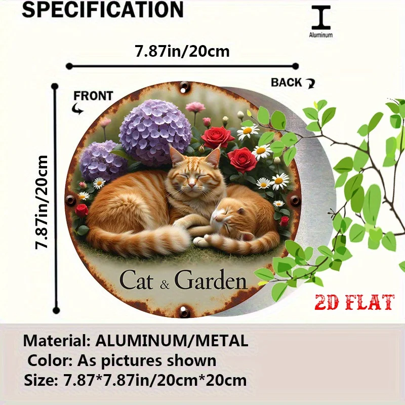 2D Flat, 2D Flat 1pc Whimsical Art Round Aluminum Sign, Sleeping Cats Metal Tin Sign - Rustic Design Rustic Metal Wall Art, Colo