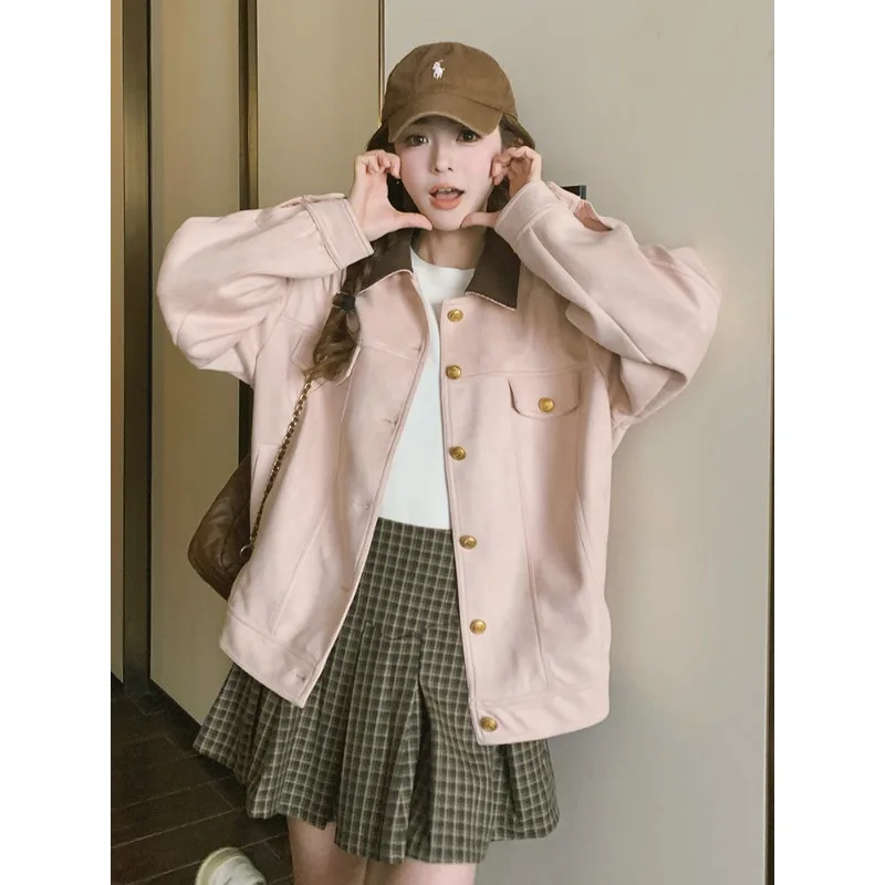 

Розовая рабочая одежда Jaet, женское повседневное милое маленькое студенческое легкое пальто на молнии E12559