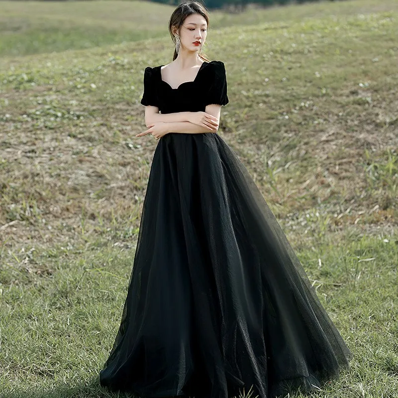 

Black Dress Sense Light Luxury Banquet Temperament Host Adult Ceremony Piano Performance Art Exam