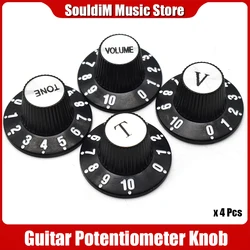 4pcs Aluminum Guitar Tone and Volume Speed Control Knobs Silver Silver Top Hat Bell For GB LP SG Electric Guitar