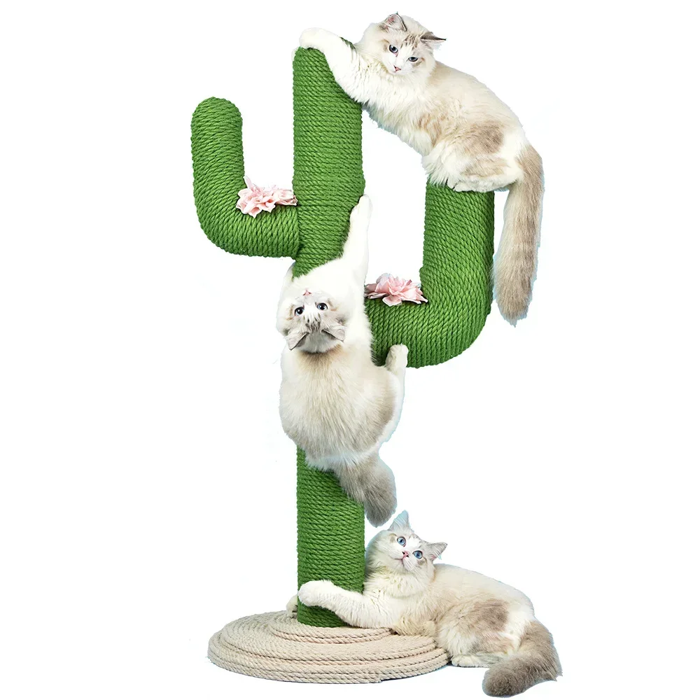 

Cute Cactus Shape Cat Tower Vertical Durable Cat Scratcher With Sisal Ball