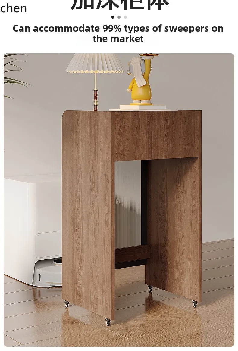 ZML light luxury mobile robot storage cabinet rack with wheels solid wood locker