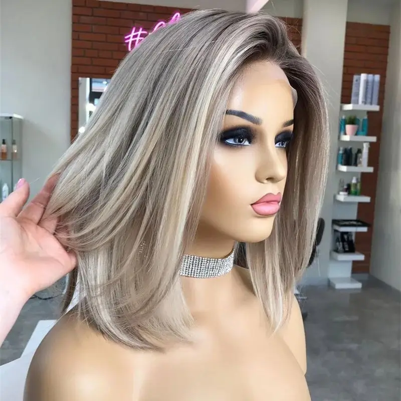 Bob Cosplay female Short Bob Lace Front Wigs for Women Ash Blonde 13x4 HD Clear Transparent Lace Wig genshin cosplay Glueless