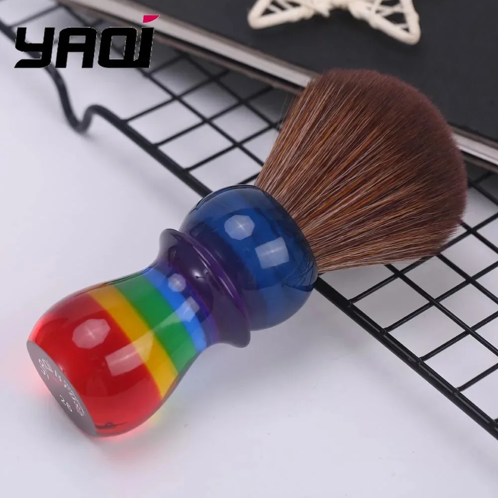 YAQI 26mm Rainbow Brown Synthetic Hair Mens Shaving Brushes Travel Case