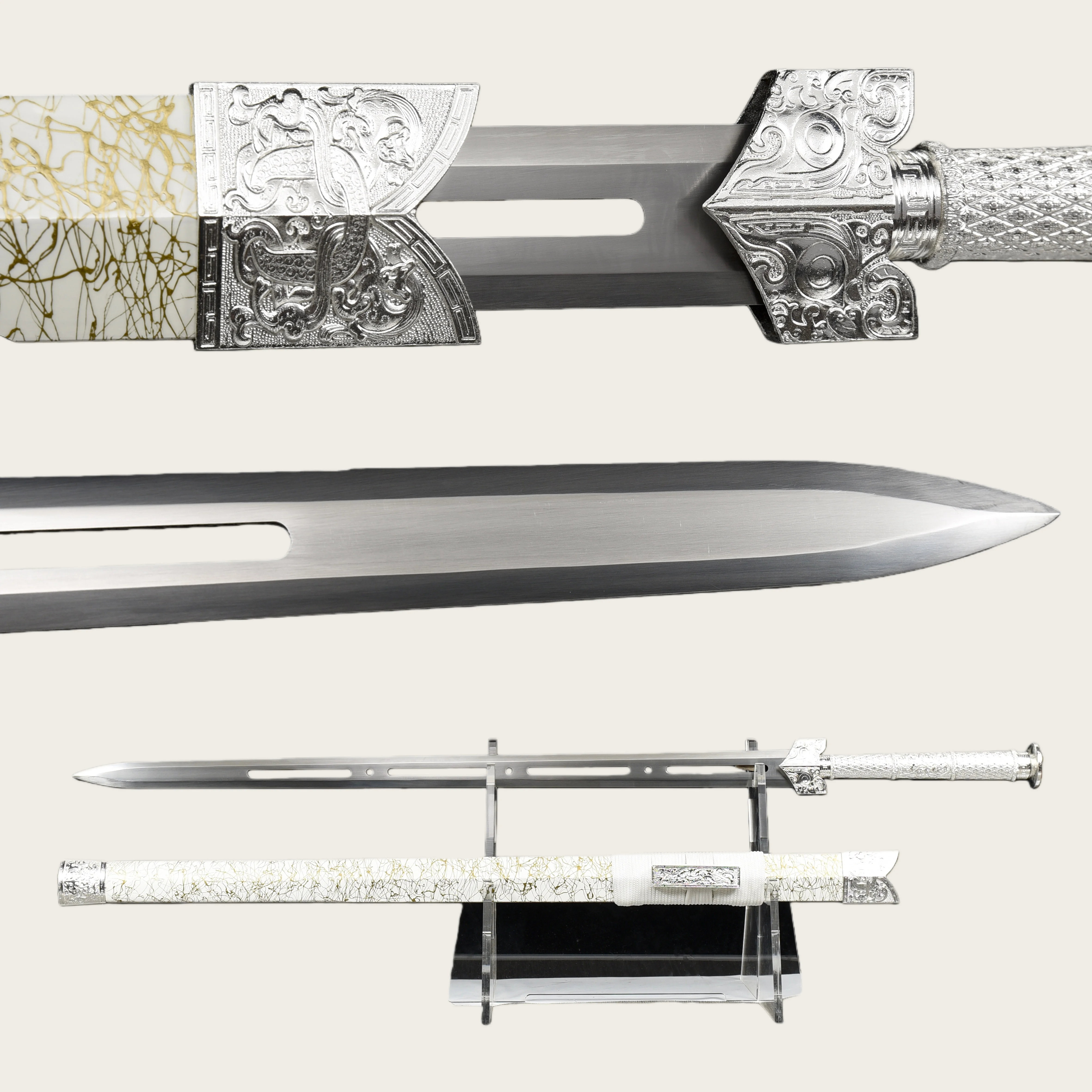 Medieval silver Templar knight sword cosplay European Crusader warrior Honor Battle quasi-ninja katana showcases Full Tang real