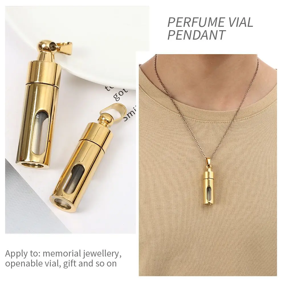 1 Pcs Stainless Steel DIY Necklace Memorial Gift Unisex Perfume Vial Pendant Wishing Bottle Cylinder Glass Tube Cremation Urns ﻿