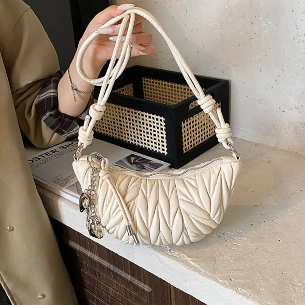 حقيبة كروسبودي حقيبة كتف كرواسون بني مع قلادة من البولي يوريثان حقيبة زلابية بلون سادة على الطراز الكوري حقائب يد على طراز فاسق للأطفال #2