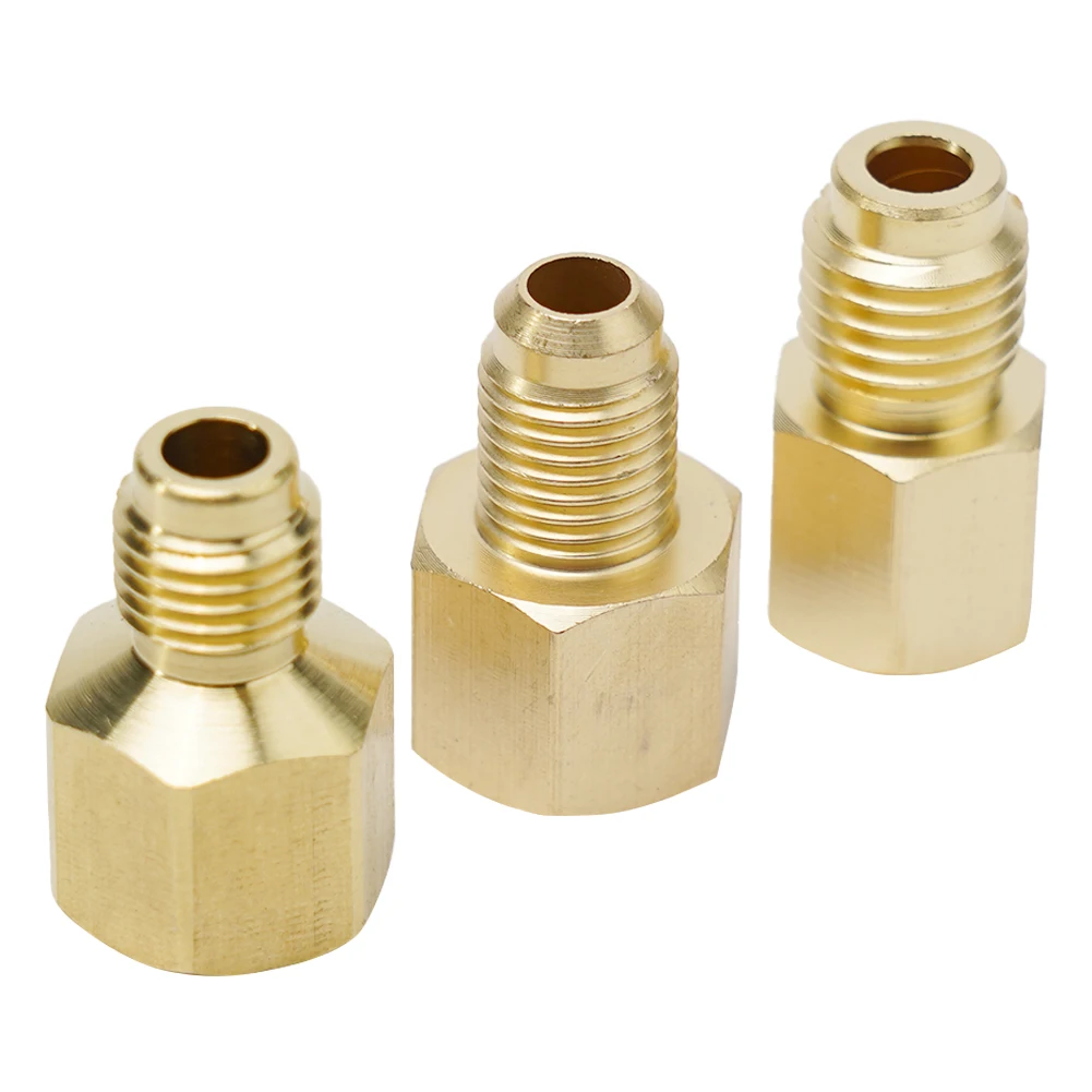 Vacuum Pump Adapter 3PCS For R134a Hvac Pump R12 R410a Refrigeration Straight Vacuum 1/4 3/8 In Brass Practical