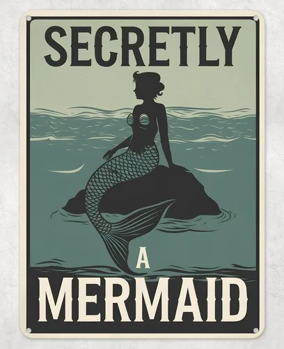 Secretly a Mermaid Ocean Metal Poster Wall Tin Sign Man Cave Shed Home Plaque --Tin Sign