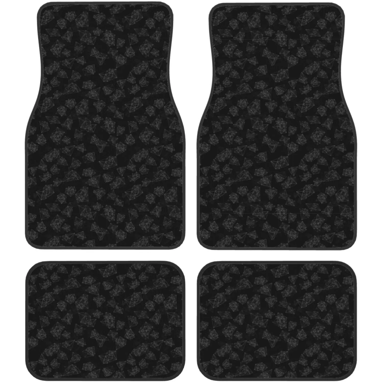4pcs Black Marble Style Automotive Floor Mats | Heavy Duty All Weather With Non-Slip Backing, Universal Fit For Most Vehicles, P